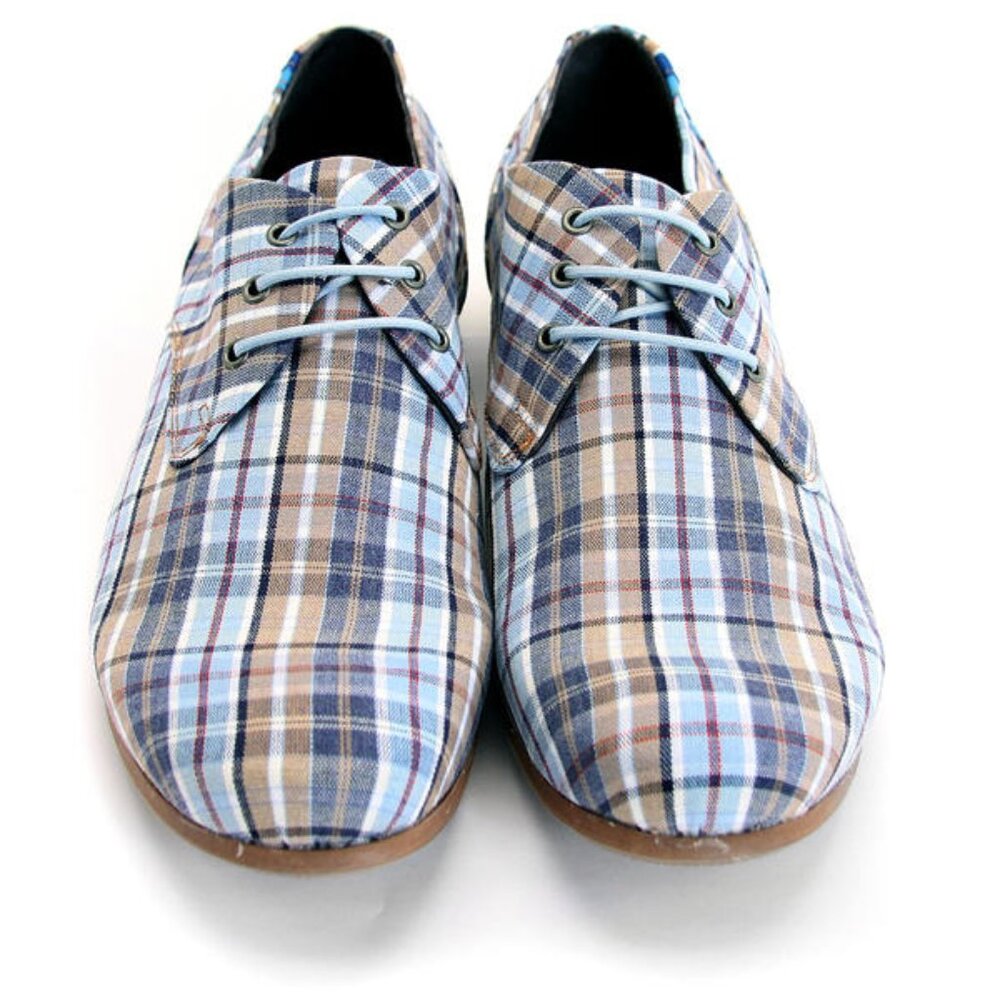John Fluevog Radio CBC: Plaid Derby Lace-Up Shoes Men’s 8